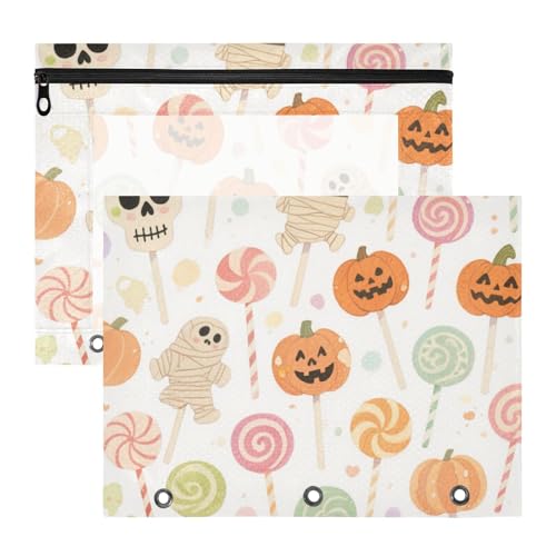 Federmäppchen mit 3 Löchern, Kunststoff, Ordner für A4-Papier, Briefe, 2 Stück, Lehrer, Büro, Halloween, bunt, Süßigkeiten, Kürbis Federmäppchen mit 3 Löchern, Kunststoff, Ordner für A4-Papier, Briefe, 2 Stück, Lehrer, Büro, Halloween, bunt, Süßigkeiten, Kürbis von KLL