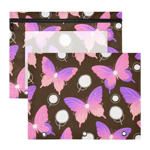 Federmäppchen mit 3 Löchern, Kunststoff, Ordner für A4-Papier, Briefe, 2 Stück, Studenten, College-Zubehör, Rosa, Lila, Schmetterling, Braun Federmäppchen mit 3 Löchern, Kunststoff, Ordner für A4-Papier, Briefe, 2 Stück, Studenten, College-Zubehör, Rosa, Lila, Schmetterling, Braun von KLL