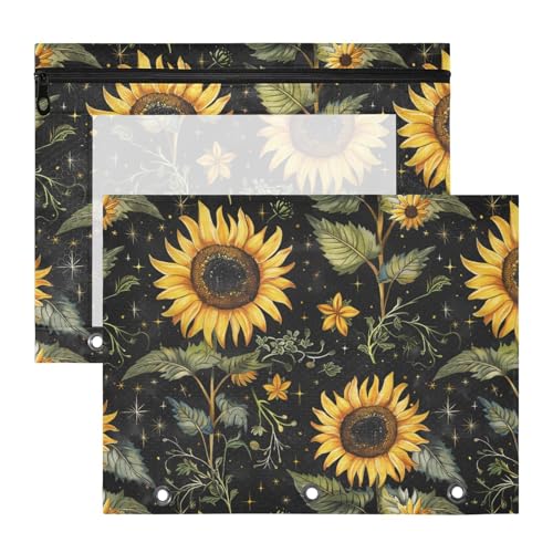 Federmäppchen mit 3 Löchern, Stifthalter für A4-Papier, Briefe, 2 Stück, Lehrer, Klassenzimmer, Retro-Sonnenblumen von KLL