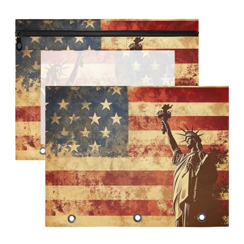 Federmäppchen mit 3 Löchern für A4-Papierbriefe, 2 Stück, Schülerklasse, amerikanische Freiheitsstatue von KLL
