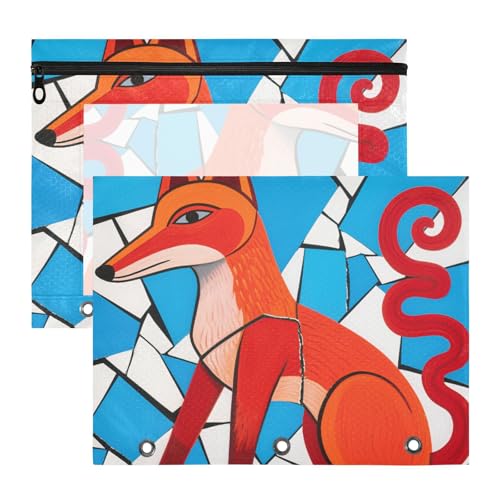 Federmäppchen mit 3 verstärkten Ösen, 3-Loch-Tasche für 3-Ringe, 2 Stück, Lehrer, Schulanfang, Cartoon, geometrischer Fuchs Federmäppchen mit 3 verstärkten Ösen, 3-Loch-Tasche für 3-Ringe, 2 Stück, Lehrer, Schulanfang, Cartoon, geometrischer Fuchs von KLL