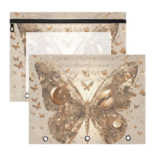 Federmäppchen mit 3 verstärkten Ösen, 3-Loch-Tasche für A4-Papier, Briefe, 2 Stück, Lehrerklasse, mechanisch oder Cyber-Stil, Schmetterling, Musiknoten, Roségold Federmäppchen mit 3 verstärkten Ösen, 3-Loch-Tasche für A4-Papier, Briefe, 2 Stück, Lehrerklasse, mechanisch oder Cyber-Stil, Schmetterling, Musiknoten, Roségold von KLL