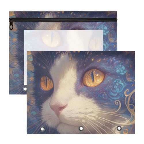 Federmäppchen mit 3 verstärkten Ösen, Kunststoff-Aktenordner für A4-Papier, Briefe, 2 Stück, Lehrer, College, Zubehör, Blau und Gold, Mysterious Tribal Cat Federmäppchen mit 3 verstärkten Ösen, Kunststoff-Aktenordner für A4-Papier, Briefe, 2 Stück, Lehrer, College, Zubehör, Blau und Gold, Mysterious Tribal Cat von KLL