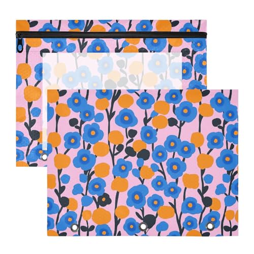 Federmäppchen mit 3 verstärkten Ösen, Kunststoff-Aktenordner für A4-Papier, Briefe, 2 Stück, Lehrer, Schulanfang, Blau und Orange, Blumen, Rosa Federmäppchen mit 3 verstärkten Ösen, Kunststoff-Aktenordner für A4-Papier, Briefe, 2 Stück, Lehrer, Schulanfang, Blau und Orange, Blumen, Rosa von KLL