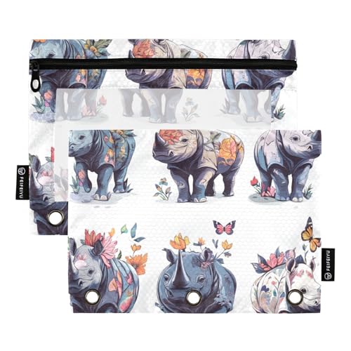 Federmäppchen mit Cartoon-Nashorn, 3 Ringe, Ordner, Aufbewahrung mit 3 Löchern, für Studenten, Schreibwaren, Organizer, Upplies von KLL