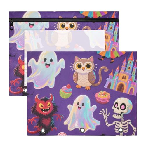 Federmäppchen mit Reißverschluss, 3-Loch-Tasche für 3-Ringe, 2 Stück, Studenten, Büro, Orange, Halloween, Kürbis von KLL