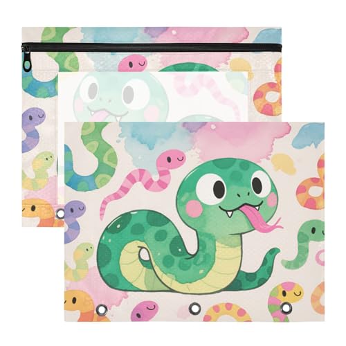 Federmäppchen mit Reißverschluss, 3 Ringe, Tasche für 3 Ringe, 2 Stück, Studenten, Klasse, niedliche Cartoon-Schlangen Federmäppchen mit Reißverschluss, 3 Ringe, Tasche für 3 Ringe, 2 Stück, Studenten, Klasse, niedliche Cartoon-Schlangen von KLL
