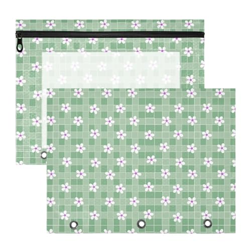 Federmäppchen mit Sichtfenster, 3 Löcher, für A4-Papier, Briefe, 2 Stück, Studenten, Kunstbedarf, Aufbewahrung, grün, kariert, kleine Blumen Federmäppchen mit Sichtfenster, 3 Löcher, für A4-Papier, Briefe, 2 Stück, Studenten, Kunstbedarf, Aufbewahrung, grün, kariert, kleine Blumen von KLL