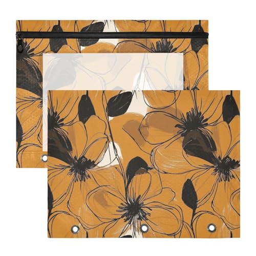 Federmäppchen mit Sichtfenster, 3-fach Locher, für A4-Papier, Briefe, 2 Stück, für Lehrer, Schule, Studenten, Lehrerbedarf, Blumen, Karamell und Schwarz von KLL