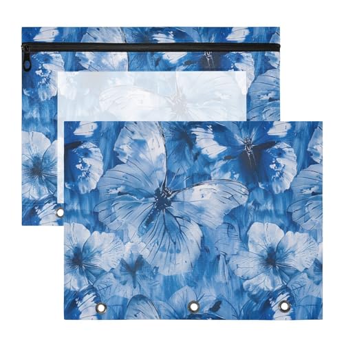 Federmäppchen mit glatten Reißverschlüssen, 3-Loch-Tasche für A4-Papier, Briefe, 2 Stück, für Schüler, Schule, Studenten, Lehrerbedarf, blauer Schmetterling, Blume Federmäppchen mit glatten Reißverschlüssen, 3-Loch-Tasche für A4-Papier, Briefe, 2 Stück, für Schüler, Schule, Studenten, Lehrerbedarf, blauer Schmetterling, Blume von KLL