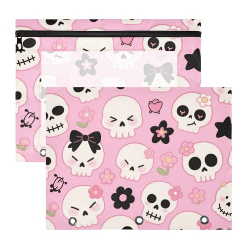 Federmäppchen mit glatten Reißverschlüssen, 3-Loch-Tasche für A4-Papier, Briefe, 2 Stück, für Schüler, Studenten, Lehrerbedarf, Halloween, weißer Totenkopf-Blumen Federmäppchen mit glatten Reißverschlüssen, 3-Loch-Tasche für A4-Papier, Briefe, 2 Stück, für Schüler, Studenten, Lehrerbedarf, Halloween, weißer Totenkopf-Blumen von KLL