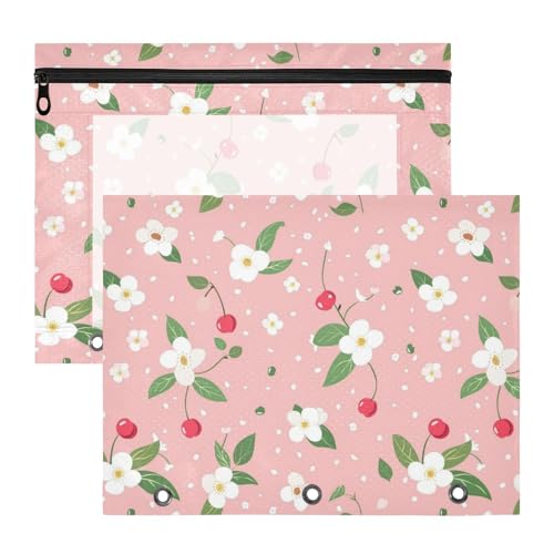 Federmäppchen mit glatten Reißverschlüssen, 3 Locher für 3 Ringe, 2 Stück, Lehrer, Schulanfang, Rosa, frische zerkleinerte Blume von KLL