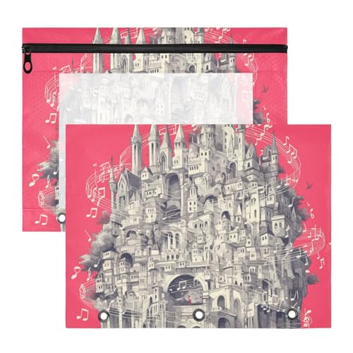 Federmäppchen mit glatten Reißverschlüssen, 3-fach Locher, für A4-Papier, Briefe, 2 Stück, Lehrer, Kunstbedarf, Aufbewahrung, geheimnisvolles und fantastisches Schloss, Musiknoten, Hot Pink Federmäppchen mit glatten Reißverschlüssen, 3-fach Locher, für A4-Papier, Briefe, 2 Stück, Lehrer, Kunstbedarf, Aufbewahrung, geheimnisvolles und fantastisches Schloss, Musiknoten, Hot Pink von KLL