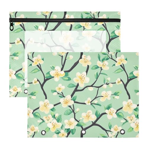 Federmäppchen mit glatten Reißverschlüssen, 3-fach Locher, für A4-Papier, Briefe, 2 Stück, Lehrerklasse, Frühlingsbirnenblüte, Grün Federmäppchen mit glatten Reißverschlüssen, 3-fach Locher, für A4-Papier, Briefe, 2 Stück, Lehrerklasse, Frühlingsbirnenblüte, Grün von KLL