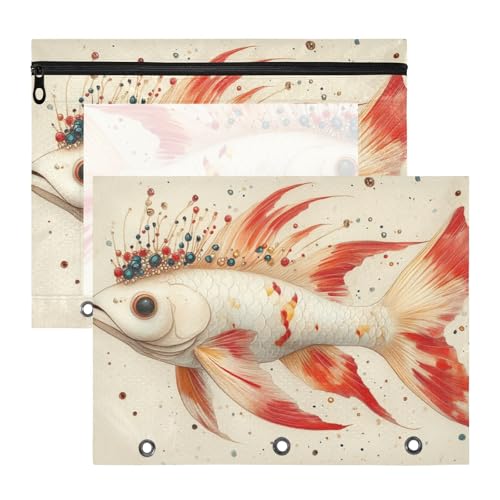 Federmäppchen mit glatten Reißverschlüssen, Kunststoff-Aktenordner für 3 Ringe, 2 Stück, Lehrer, Schulanfang, eleganter weißer Fisch mit bunten Perlen Federmäppchen mit glatten Reißverschlüssen, Kunststoff-Aktenordner für 3 Ringe, 2 Stück, Lehrer, Schulanfang, eleganter weißer Fisch mit bunten Perlen von KLL