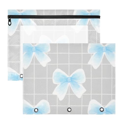 Federmäppchen mit glatten Reißverschlüssen, Kunststoff-Aktenordner für 3 Ringe, 2 Stück, Schülerklasse, blaue Schleife, Karomuster Federmäppchen mit glatten Reißverschlüssen, Kunststoff-Aktenordner für 3 Ringe, 2 Stück, Schülerklasse, blaue Schleife, Karomuster von KLL