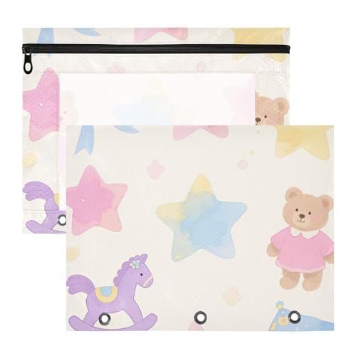 Federmäppchen mit glatten Reißverschlüssen, Kunststoff-Aktenordner für A4-Papier, Briefe, 2 Stück, Studenten, College-Zubehör, niedlicher, bunter sternförmiger Holzbär Federmäppchen mit glatten Reißverschlüssen, Kunststoff-Aktenordner für A4-Papier, Briefe, 2 Stück, Studenten, College-Zubehör, niedlicher, bunter sternförmiger Holzbär von KLL