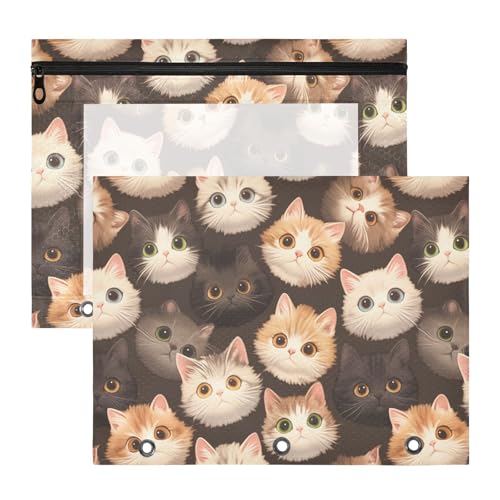 Federmäppchen mit glatten Reißverschlüssen, Kunststoff-Aktenordner für A4-Papier, Briefe, 2 Stück, Studenten, Zuhause, Cartoon, niedliche Katzenköpfe Federmäppchen mit glatten Reißverschlüssen, Kunststoff-Aktenordner für A4-Papier, Briefe, 2 Stück, Studenten, Zuhause, Cartoon, niedliche Katzenköpfe von KLL