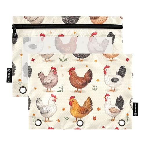 Federmäppchen mit niedlichem Huhn-Motiv, 3 Löcher, Ordner für drei Ringe, Ordnertaschen mit Ordnerlöchern, für Prüfungsbüro, Dokumenten-Organizer von KLL