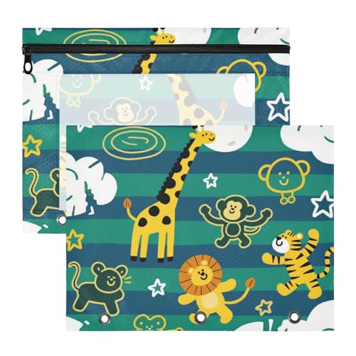 Federmäppchen mit transparentem Fenster, 3 Löcher, Tasche für A4-Papier, Briefe, 2 Stück, Lehrer, Kunstbedarf, Aufbewahrung, lustige Giraffe, Affe, gestreift, Grün / Blau Federmäppchen mit transparentem Fenster, 3 Löcher, Tasche für A4-Papier, Briefe, 2 Stück, Lehrer, Kunstbedarf, Aufbewahrung, lustige Giraffe, Affe, gestreift, Grün / Blau von KLL
