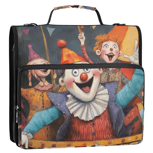 Festlicher Karneval Clowns 3,8 cm 3-Ringe Schule Reißverschluss Ordner mit Griff Wasserdicht Schulbedarf Organizer Geeignet für Mittelschule Carpeta con bolsillo Extra von KLL