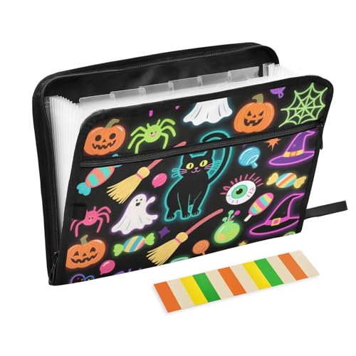 Fluoreszierende bunte Halloween-Kürbismappe mit Verschluss, 13 Taschen, A4, Briefgröße mit Reißverschluss, für Business-Tasche, Akkordeon-Aktenordner, Organizer Fluoreszierende bunte Halloween-Kürbismappe mit Verschluss, 13 Taschen, A4, Briefgröße mit Reißverschluss, für Business-Tasche, Akkordeon-Aktenordner, Organizer von KLL