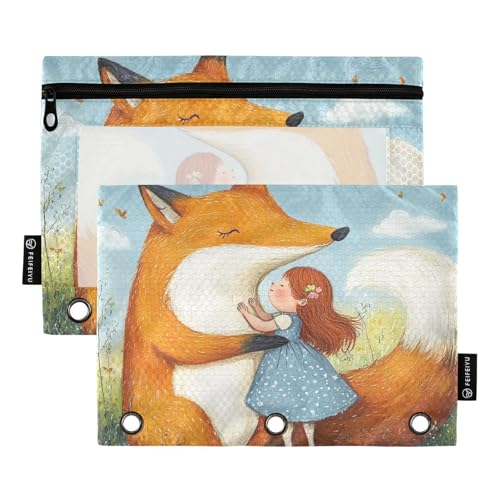 Fox Little Girl Bindertaschen, 3 Ringe für 3 Ringe, Ordner mit 3 Löchern, für Schüler-Schreibwaren, Blau von KLL