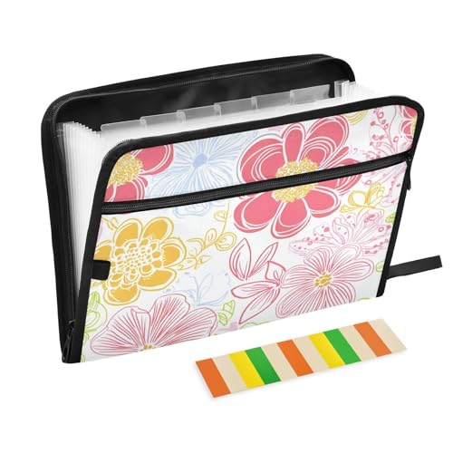 Fresh Spring Einfache bunte Blumen, große Aktenordner, 13 Taschen, A4, Briefgröße mit Reißverschluss, für Akkordeon-Akkordeon-Aktenordner, Carpetas de Fresh Spring Einfache bunte Blumen, große Aktenordner, 13 Taschen, A4, Briefgröße mit Reißverschluss, für Akkordeon-Akkordeon-Aktenordner, Carpetas de von KLL