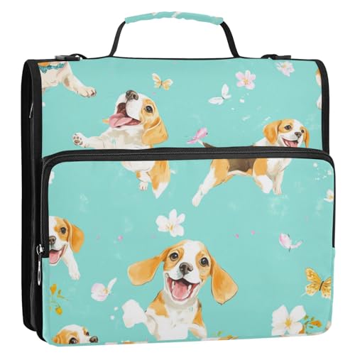 Funny Beagle Dogs Aktenordner mit 3 Ringen, Reißverschluss, mit Schultergurt und Griff, für Büro, Schule, Organizer de la carpeta, Türkis Funny Beagle Dogs Aktenordner mit 3 Ringen, Reißverschluss, mit Schultergurt und Griff, für Büro, Schule, Organizer de la carpeta, Türkis von KLL