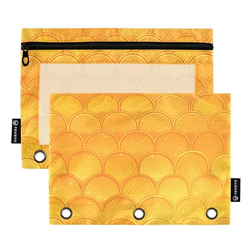 Gelbe Fischschuppen-Glitzerringe, Bindertaschen, weiches Federmäppchen für 3-Loch-Bindertaschen mit drei Ringen, für Untersuchungsbüro, Organizer von KLL