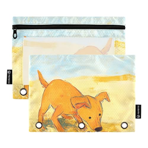 Gelbe Hundeknochen Sandflor Ringe Binder Tasche Aufbewahrungstasche für 3 Ringe Ordner mit drei Ringen für Kinder Zuhause Reise Karten Aufbewahrungsbehälter von KLL