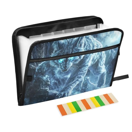 Glowing Wolf Schnellhefter mit 13 Fächern, A4, Briefgröße mit Reißverschluss, für Bürobedarf, Ordner mit Taschen-Organizer Glowing Wolf Schnellhefter mit 13 Fächern, A4, Briefgröße mit Reißverschluss, für Bürobedarf, Ordner mit Taschen-Organizer von KLL