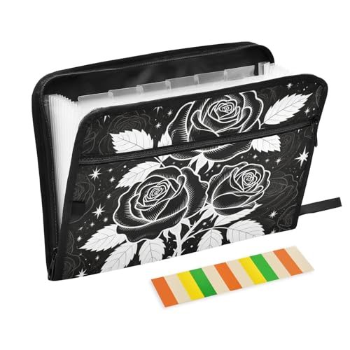 Gotische schwarze Rosen-Ordner für die Schule, 13 Taschen, A4, Briefgröße mit Reißverschluss, für Dokumentenaufbewahrung, Akte, Taschenordner Gotische schwarze Rosen-Ordner für die Schule, 13 Taschen, A4, Briefgröße mit Reißverschluss, für Dokumentenaufbewahrung, Akte, Taschenordner von KLL