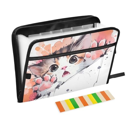 Große Dokumentenmappe, Aquarell-Katzen, 13 Taschen, A4, Briefgröße mit Reißverschluss, für Papiere, Organizer, Aktenordner, Carpeta de Große Dokumentenmappe, Aquarell-Katzen, 13 Taschen, A4, Briefgröße mit Reißverschluss, für Papiere, Organizer, Aktenordner, Carpeta de von KLL