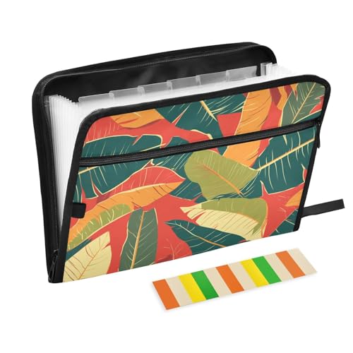Große Dokumentenmappe, Retro-Bananenblätter, flach, 13 Taschen, A4, Briefgröße mit Reißverschluss, für Dokumentenaufbewahrung, Papier-Organizer, Ordner, Organizer Große Dokumentenmappe, Retro-Bananenblätter, flach, 13 Taschen, A4, Briefgröße mit Reißverschluss, für Dokumentenaufbewahrung, Papier-Organizer, Ordner, Organizer von KLL