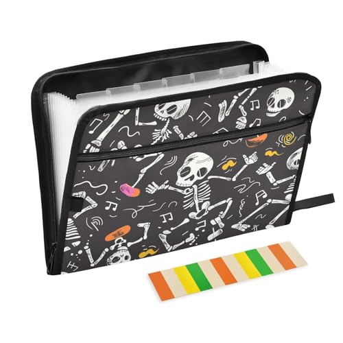 Große Dokumentenmappe, tanzendes schwarzes Skelett, 13 Taschen, A4, Briefgröße mit Reißverschluss, für Papiere, Aktenordner, Organizer Große Dokumentenmappe, tanzendes schwarzes Skelett, 13 Taschen, A4, Briefgröße mit Reißverschluss, für Papiere, Aktenordner, Organizer von KLL