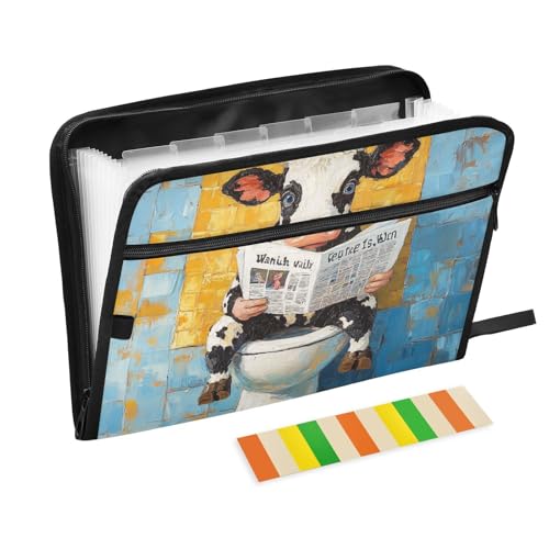 Hängemappe, A4-Größe, erweiterbar, Akkordeon-Datei mit Reißverschluss, für Kinderkrankenschwestern, medizinische Referenz, Cartoon, Kuh, Vintage, Toilette, Lesen, Zeitung von KLL