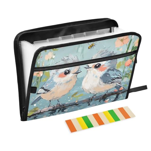 Hängemappe, A4-Größe, mehrere Taschen, Ordner mit Taschen, für Ernährungsberater, Büro, blau, getuftete Meisen, Vögel von KLL
