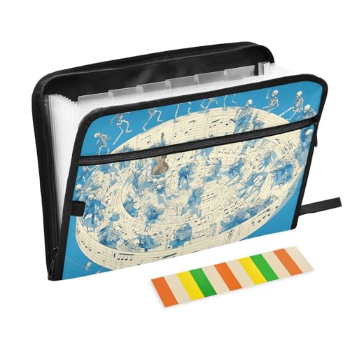 Hängeregistische Sammelmappe mit Skelett-Konzert, surrealistischer Kunststil, Blau, 13 Taschen, A4, Briefgröße mit Reißverschluss, für Büro, Fächermappe von KLL