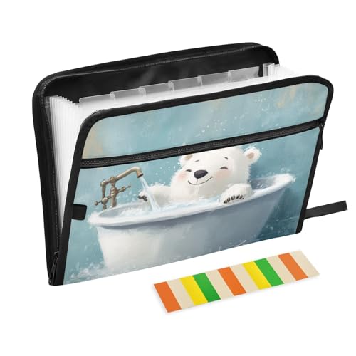 Hängeregistratur-Ordner, A4-Format, Organizer mit Ordnern mit Taschen für Krankenpflege-Edition, niedlicher Eisbär, Retro-Badewanne von KLL