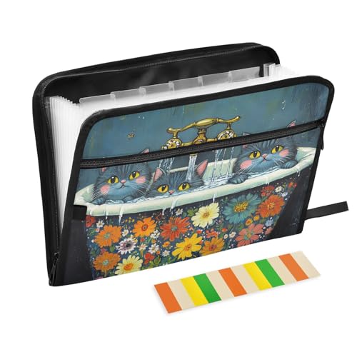 Hängeregistraturmappe, A4-Format, Akkordeon mit Taschen, für Ingenieur, Büro, Klemmbrett, schick, russische blaue Katzen, Retro-Badewanne von KLL