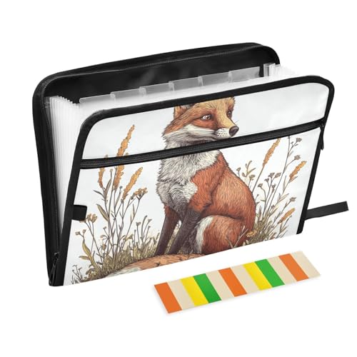 Hängeregistraturmappe, A4-Größe, Dokumentenmappe, Tasche mit Reißverschluss, für Inspektoren, Schule, Cartoon, Fuchs, Weiß von KLL