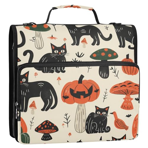 Halloween Katzen Kürbisse Pilze Kräftige Linework Stil 3 Ringe Ordner mit Reißverschluss mit Griff und abnehmbarem Schultergurt einfach zu tragen Schulordner Organizer für Mittelschule Halloween Katzen Kürbisse Pilze Kräftige Linework Stil 3 Ringe Ordner mit Reißverschluss mit Griff und abnehmbarem Schultergurt einfach zu tragen Schulordner Organizer für Mittelschule von KLL