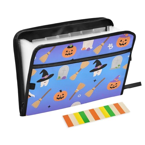Halloween Kürbis-Hexen-Ordner mit Taschen, 13 Taschen, A4, Briefgröße mit Reißverschluss, für Bürobedarf, Aktenordner mit Reißverschluss Halloween Kürbis-Hexen-Ordner mit Taschen, 13 Taschen, A4, Briefgröße mit Reißverschluss, für Bürobedarf, Aktenordner mit Reißverschluss von KLL