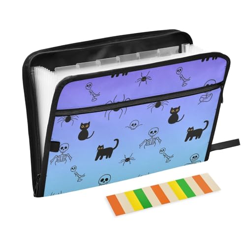 Halloween Schwarze Katze, Spinne Totenkopf, Büromappe, 13 Taschen, A4, Briefgröße mit Reißverschluss, für Zuhause, Büro, Reise, Ordner mit Etiketten Halloween Schwarze Katze, Spinne Totenkopf, Büromappe, 13 Taschen, A4, Briefgröße mit Reißverschluss, für Zuhause, Büro, Reise, Ordner mit Etiketten von KLL