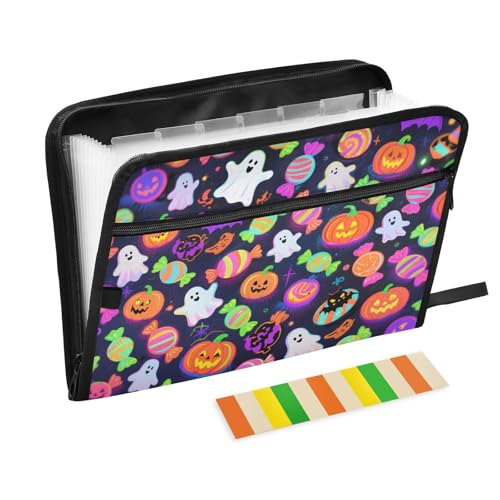 Happy Halloween Dokumentenhalter mit bunten Süßigkeitengeistern, 13 Taschen, A4, Briefgröße mit Reißverschluss, für Bürobedarf, Aktenordner, Ordner, Para Guardar Documentos Happy Halloween Dokumentenhalter mit bunten Süßigkeitengeistern, 13 Taschen, A4, Briefgröße mit Reißverschluss, für Bürobedarf, Aktenordner, Ordner, Para Guardar Documentos von KLL