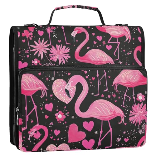 Happy Valentine Flamingo Organizer mit 3 Ringen und Riemen, inklusive Reißverschlusstasche, Dokumenten-Aufbewahrungstasche für Schule und Büro, Pink Happy Valentine Flamingo Organizer mit 3 Ringen und Riemen, inklusive Reißverschlusstasche, Dokumenten-Aufbewahrungstasche für Schule und Büro, Pink von KLL