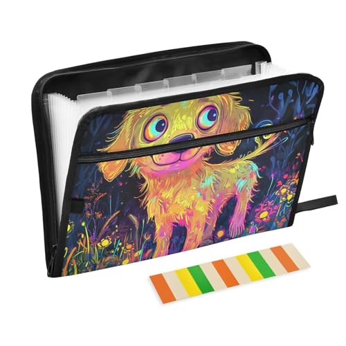 KLL Akkordeon-Aktenordner, Akkordeon-Aktenordner, Fächer, Fächer, Akkordeon-Ordner mit Taschen für Büro, schicker Golden Retriever von KLL