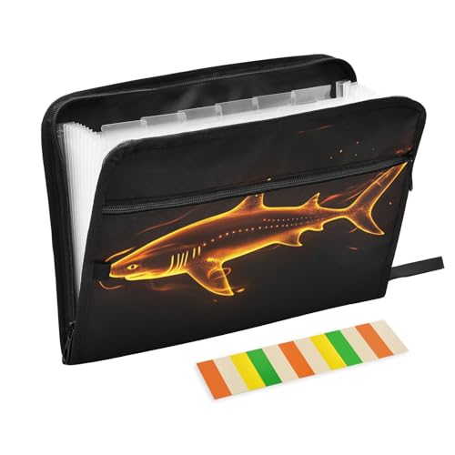 KLL Akkordeon-Aktenordner, Akkordeon-Aktenordner, Hängeregistasche, Hängeregistasche mit Reißverschluss für Büro-Klemmbrett, Orange Fisch Meer von KLL