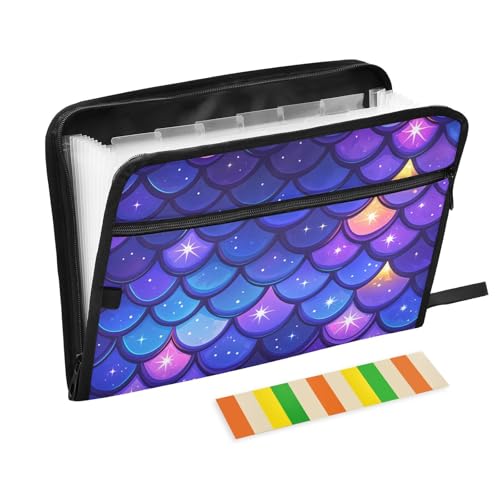 KLL Akkordeon-Aktenordner, Aktenordner, legale Aktenordner, Kunststoff, mehrere Taschen, Ordner mit Reißverschluss für Küche, lila Drachenschuppen, funkelnd von KLL